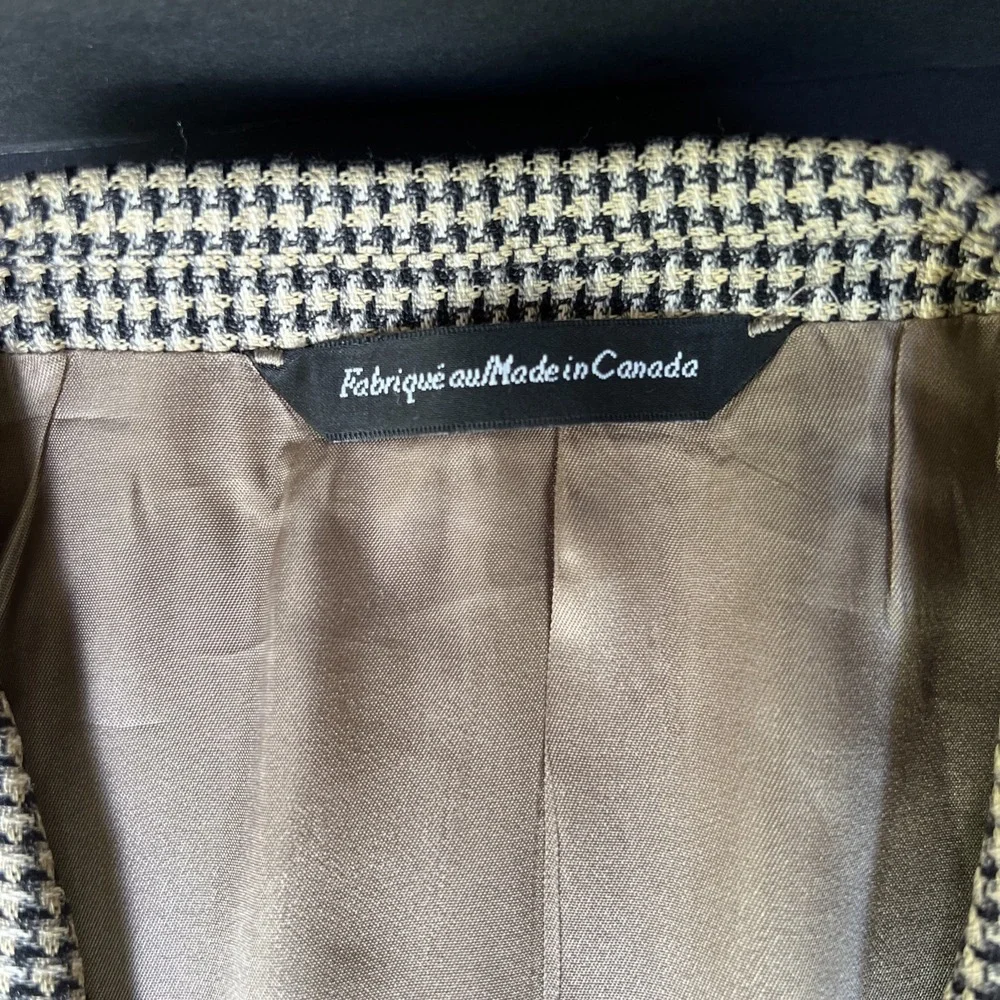 Coppley SILK WOOL Sport Coat 41 TALL Beige Black Houndstooth Blazer Jacket EUC